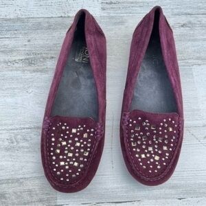 Vionic Womens Chill Athens Slip On Studded Flats Size 7 Purple Suede Moc Toe‎